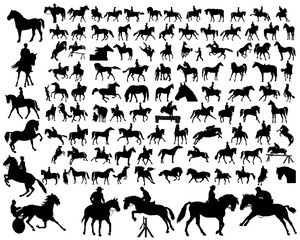 Hundred of horse siluetas in different poses © Designpics