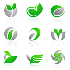 vector set of floral logos in green and gray color