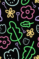 seamless pattern with flowers on black background 