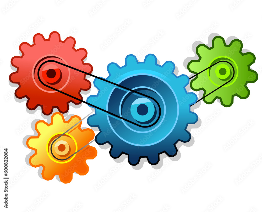 Poster isolated colored vector cogs. covers a lot of concepts