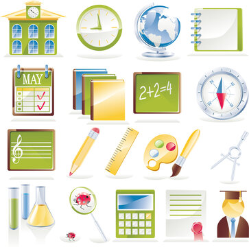 Set of education related glossy icons