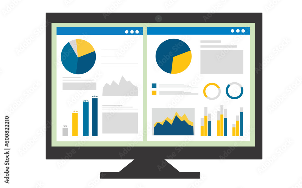 Wall mural computer screen displaying charts and graphs banners showing statistics