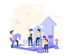 Teamwork concept. Collaboration working together to brainstorming, explore new plans, improve management, develop strategies, tactics and support for business success. Vector illustration.