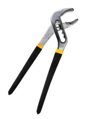 adjustable pipe wrench with rubber handles isolated on white background