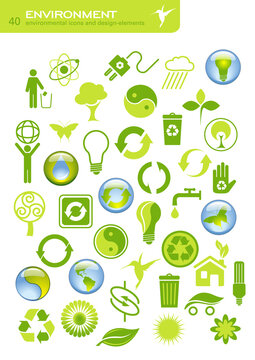 set of 40 simple environmental icons and design elements