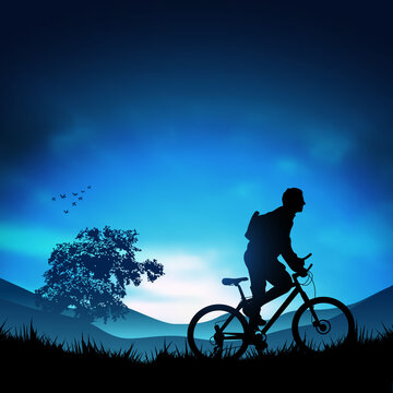 A moutain biker heading for the hills. Vector illustration.