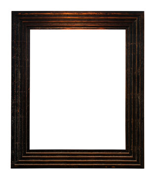 vertical copper wide picture frame isolated on white background with cut out canvas