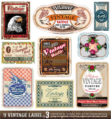 Vintage Labels Collection - 9 design elements with original antique style -Set 3