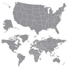 Obraz na płótnie Canvas Set of vector USA and World maps. Easy to edit!