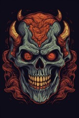 Cartoon Devil skull Tshirt design. Generative AI