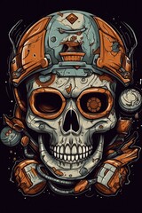 Cartoon Football helmet skull Tshirt design. Generative AI