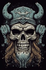 Cartoon Viking skull Tshirt design. Generative AI