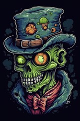 Cartoon Zombie skull Tshirt design. Generative AI
