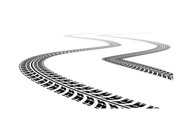tire tracks in perspective view. Vector illustration isolated on white background - obrazy, fototapety, plakaty