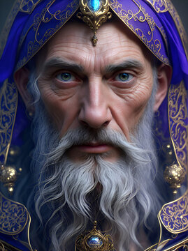 Portrait of wizard Merlin. Generative Artificial Intelligence.