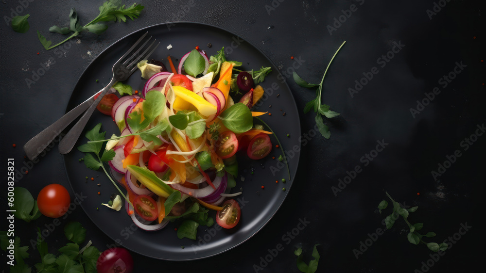 Aufkleber Vegetables salad with copy-space top view generative ai
