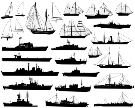 Collection of detailed vector boat and ship outlines