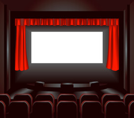 a blank cinema screen lighting up a dark movie theatre for you to place what you like on. Shading by blends not mesh