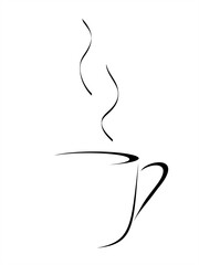 Abstract vector drawing of a cup of coffee or tea with steam