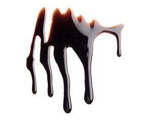 Melted chocolate dripping on white background,Dark chocolate.