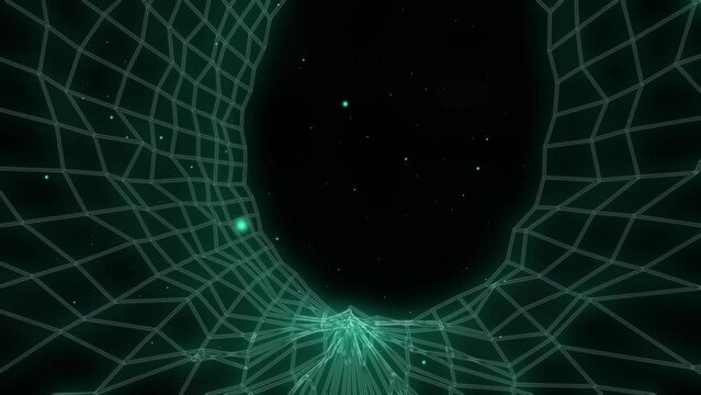 Wormhole vortex time travel through geometric grid tunnell 4k animation 