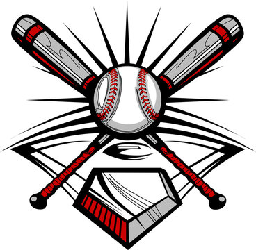 Vector Template of a Softball Bats, Baseball, and Home Plate Graphic