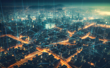 digital economy and data on the city at dusk