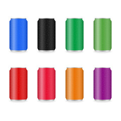 Aluminum Cans with Water Drops. Vector Illustration Isolated on White Background. 