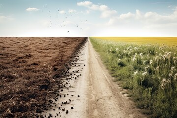 Fototapeta premium Landscape of dirt road leading off into the distance. Generative Ai.