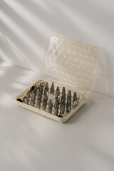 types of metal nozzles for a pastry sleeve for decoration cooking utensils for cakes on a table on...