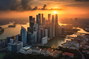 view of the skyline of singapore at sunset
