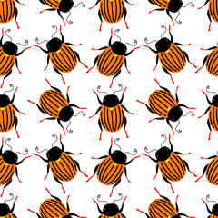 Funny colorado potato beetles. Seamless pattern with cartoon element.