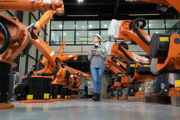 A female auditor Inspected to account for the company's robot assets that were brought to the warehouse before delivering to customers.