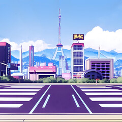 Asian city, illustration in anime style