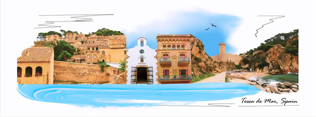 View of ancient fortress in Tossa de mar. Costa Brava, Spain