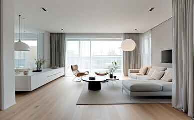 Fototapeta na wymiar Minimalist interior design of modern living room. Created with generative AI