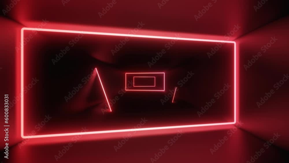 Aufkleber abstract neon background, looped 3d animation, neon tunnel with rotating square frames. modern neon 