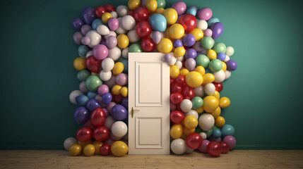 Balloons covering a door