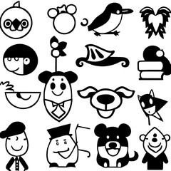 cartoon characters vector design black and white