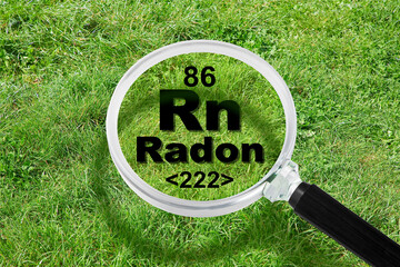 The dangerous radioactive natural radon gas under the ground - concept with periodic table of the...