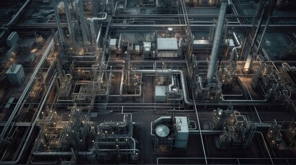 Fototapeta na wymiar Aerial top view oil and gas refinery background, Business petrochemical industrial, Refinery oil and gas factory power and fuel energy, Ecosystem and healthy environment concepts. Generative Ai.