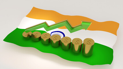 India, The nation's wealth has increased. , increase in the value of the national currency , economic expansion, 3d rendering