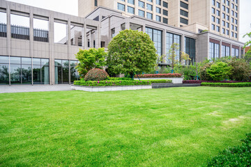 Grass and green vegetation in the real estate community with beautiful environment