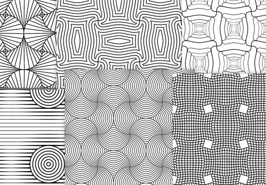 Seamless Pattern Collection with Simple Black and White Geometric Shapes