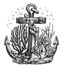 Old anchor sketch. Vintage illustration. Marine concept © ~ Bitter ~