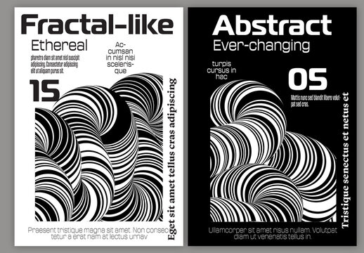 A4 Flyer Abstract 3D Curved Swirling Striped Shape Black And White