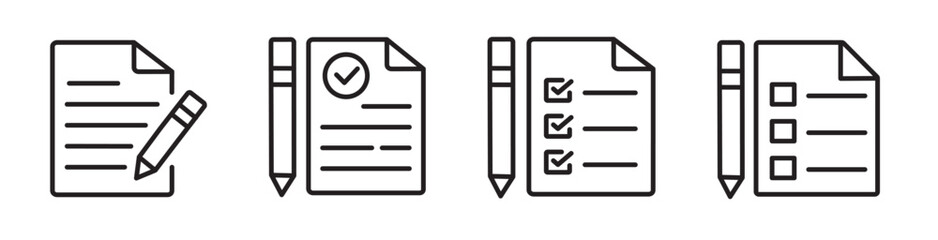 Document line icons set. Paper document, folded paper and outline document vector icon. Vector illustration.