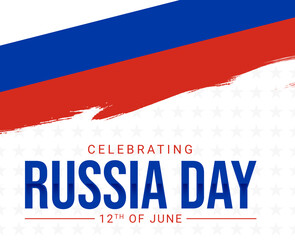 Day of Russia. Russian holiday. Day of Russia with flag in brush strokes and typography design for greeting cards and poster