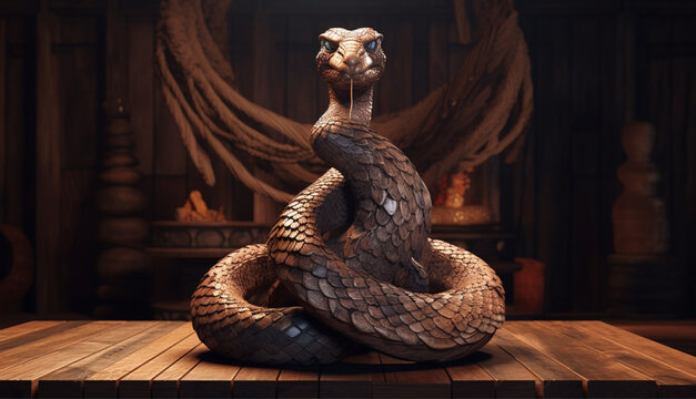 Snake Statue With Wooden Background Illustration Art