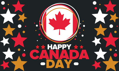 Happy Canada Day. National holiday, celebrated annual in July 1. Canadian flag. Maple leaf. Patriotic symbol and elements. Poster, card, banner and background. Vector illustration